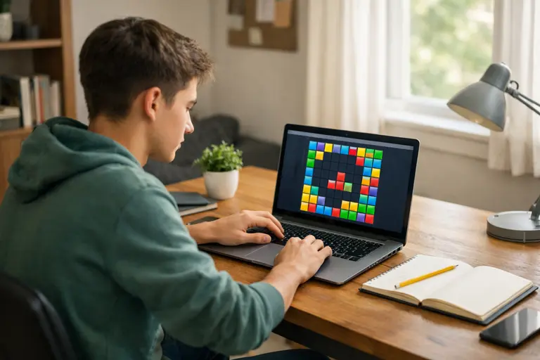 Browser games are popular among students; student playing snake browser game on laptop